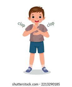 Cute little boy clapping his hands  expressing positive emotion of happiness, enjoyment, appreciation and congratulation gesture