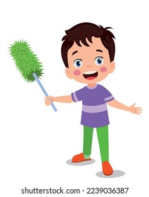 cute little boy with cleaning brush