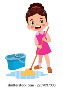 cute little boy cleaning with mop