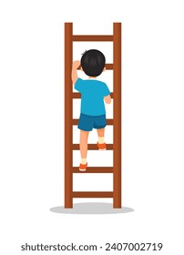 Cute little boy climbing ladder