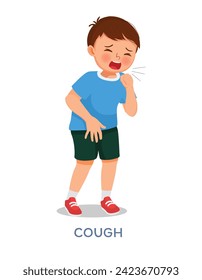 Cute little boy coughing feeling sick as symptom for cold or bronchitis