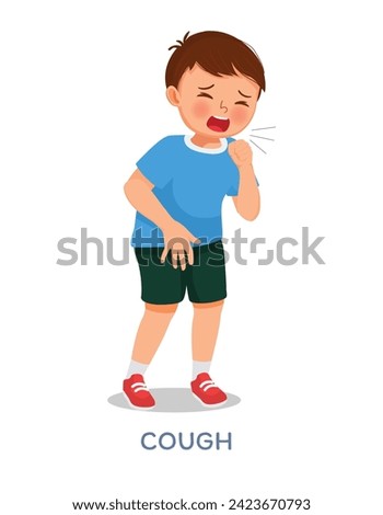 Cute little boy coughing feeling sick as symptom for cold or bronchitis