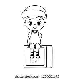 cute little boy with cube block