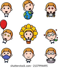 The cute little boy in the daily activity of the mascot bundle set of illustration