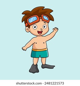 Cute little boy diver cartoon