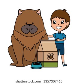 cute little boy with dog and food bag