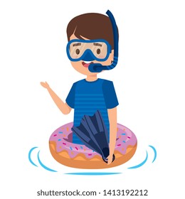 cute little boy with donut float and snorkel