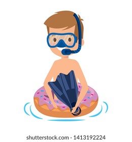 cute little boy with donut float and snorkel
