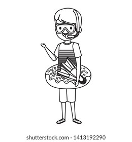 cute little boy with donut float and snorkel