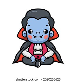 Cute little boy dracula cartoon sitting