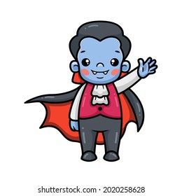 Cute little boy dracula cartoon waving hand