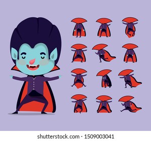 cute little boy with dracula costume and set icons