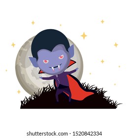 cute little boy with dracula costume in dark night scene