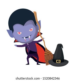 cute little boy with dracula costume and witch hat