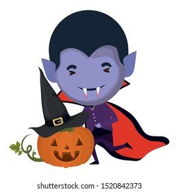cute little boy with dracula costume and pumpkin