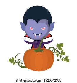 cute little boy with dracula costume and pumpkin