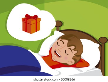 Cute Little Boy Dreaming About Birthday Present