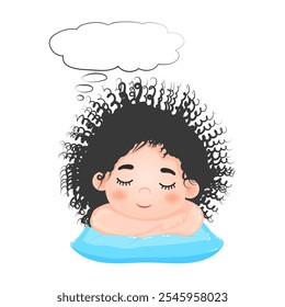 A cute little boy dreaming, imagining something - original hand-drawn illustration