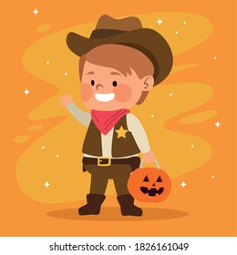 cute little boy dressed as a cowboy character vector illustration design