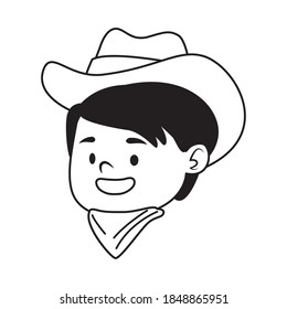 cute little boy dressed as a cowboy head line style vector illustration design