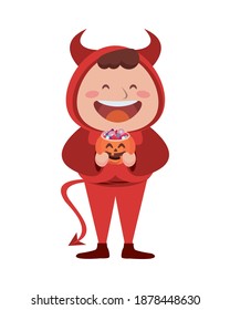 cute little boy dressed as a devil character vector illustration design