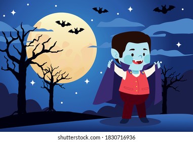 cute little boy dressed as a dracula character vector illustration design