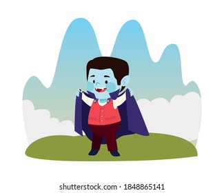 süßer kleiner Junge, der als Dracula-Vektorgrafik-Design verkleidet ist