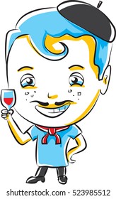 Cute little boy drinking wine, cartoon illustration / Editable Eps 10