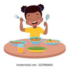 cute little boy eating at the dinner table