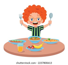 cute little boy eating at the dinner table