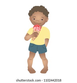 Cute little boy eating ice cream. isolated