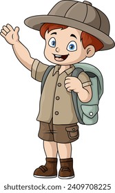 Cute little boy explorer cartoon with backpack