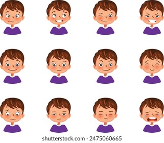 Cute little boy facial expressions set