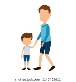 cute and little boy with father characters