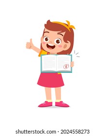 cute little boy feel happy because get good grade from exam