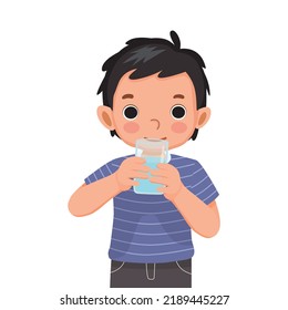 cute little boy feeling thirsty drink a glass of water