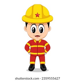 Cute little boy fireman Vector