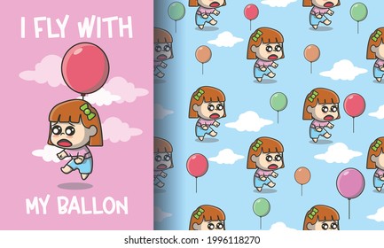 Cute little boy flying with balloon seamless pattern Free Vector Download