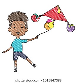 cute and little boy flying a kite