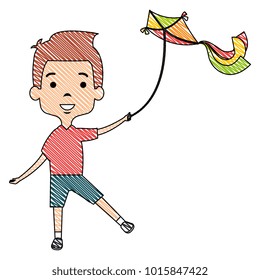 cute and little boy flying a kite