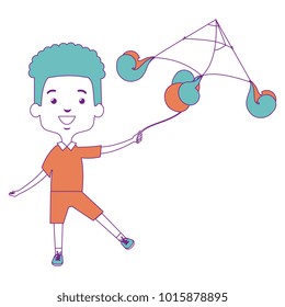 cute and little boy flying a kite