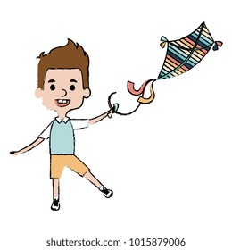 cute and little boy flying a kite