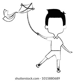 cute and little boy flying a kite vector illustration design