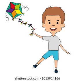 cute and little boy flying a kite