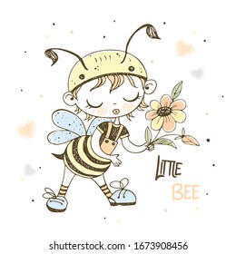 A cute little boy in a funny little bee costume. Vector.