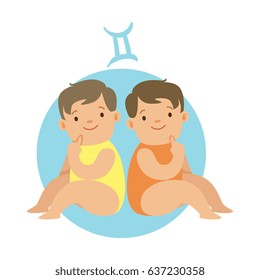 Cute little boy as Gemini astrological sign. Horoscope symbol colorful character vector Illustration
