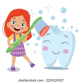 Cute Little Boy and Girl Brushing Teeth with Toothpaste and Toothbrush