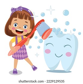 Cute Little Boy and Girl Brushing Teeth with Toothpaste and Toothbrush