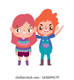 cute little boy and girl expression facial gesture cartoon vector illustration