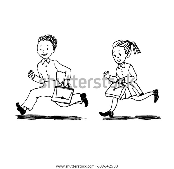 Download Cute Little Boy Girl Running Joy Stock Vector (Royalty Free) 689642533